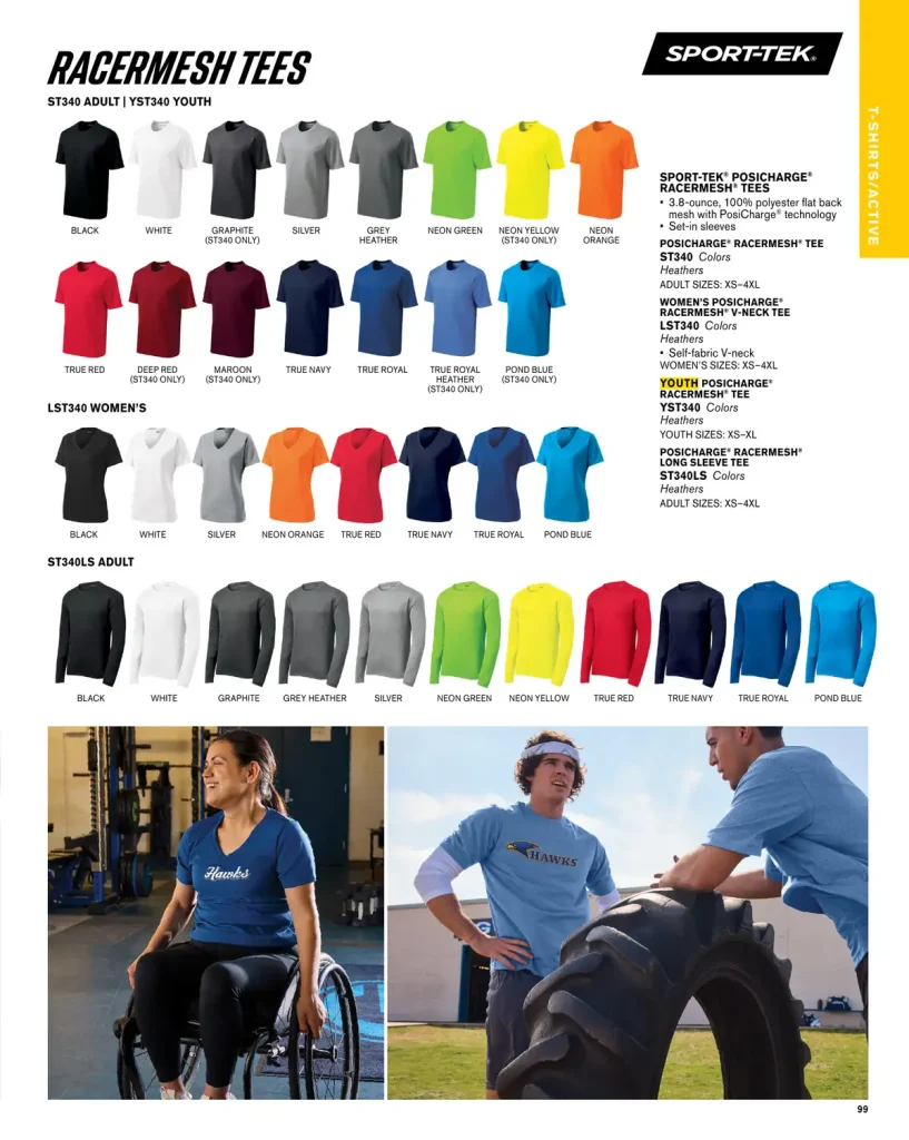 Essentials Sport-Tek RacerMesh T-Shirts – SKUs ST340, YST340, LST340, ST340LS