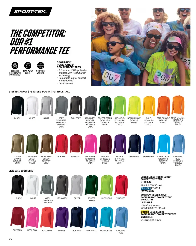 Essentials Sport-Tek Competitor Performance T-Shirt – SKUs ST350LS, YST350LS, TST350LS, LST353LS, ST350, YST350, TST350, LST350, LST353
