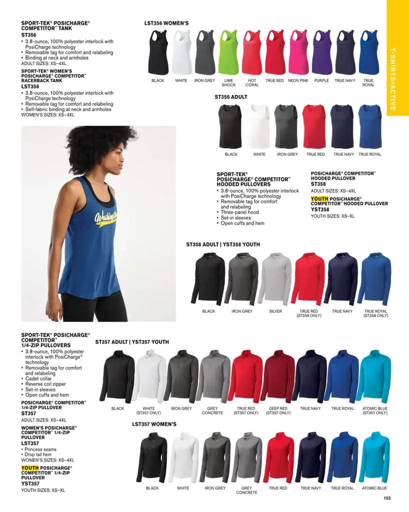Essentials Sport-Tek PosiCharge Competitor Styles – SKUs LST356, ST356, ST358, YST358, ST357, YST357, LST357