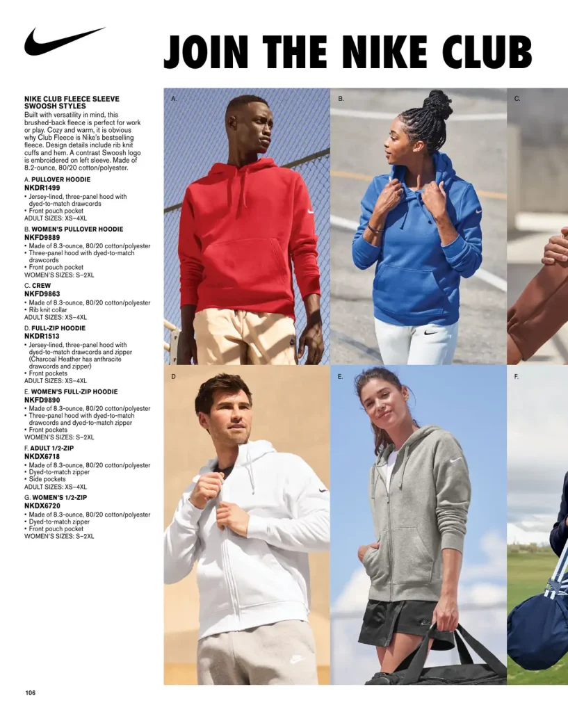 Essentials Nike Club Fleece Swoosh Sleeve – SKUs NKDR1499, NKFD9889, NKFD9863, NKDR1513, NKFD9890, NKDX6718, NKDX6720