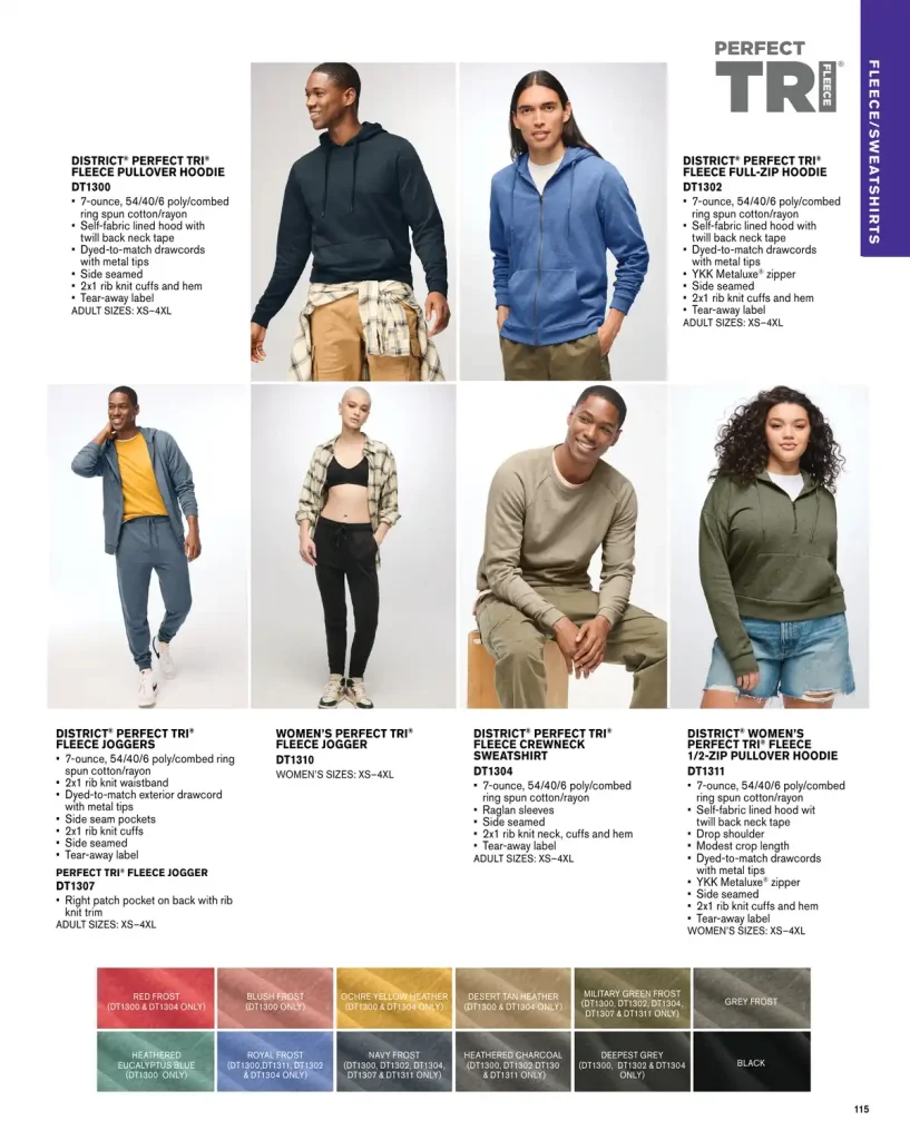 Essentials District Perfect Tri Fleece Full-Zip Hoodie – SKUs DT1302, DT1300, DT1310, DT1304, DT1307, DT1311, DT130