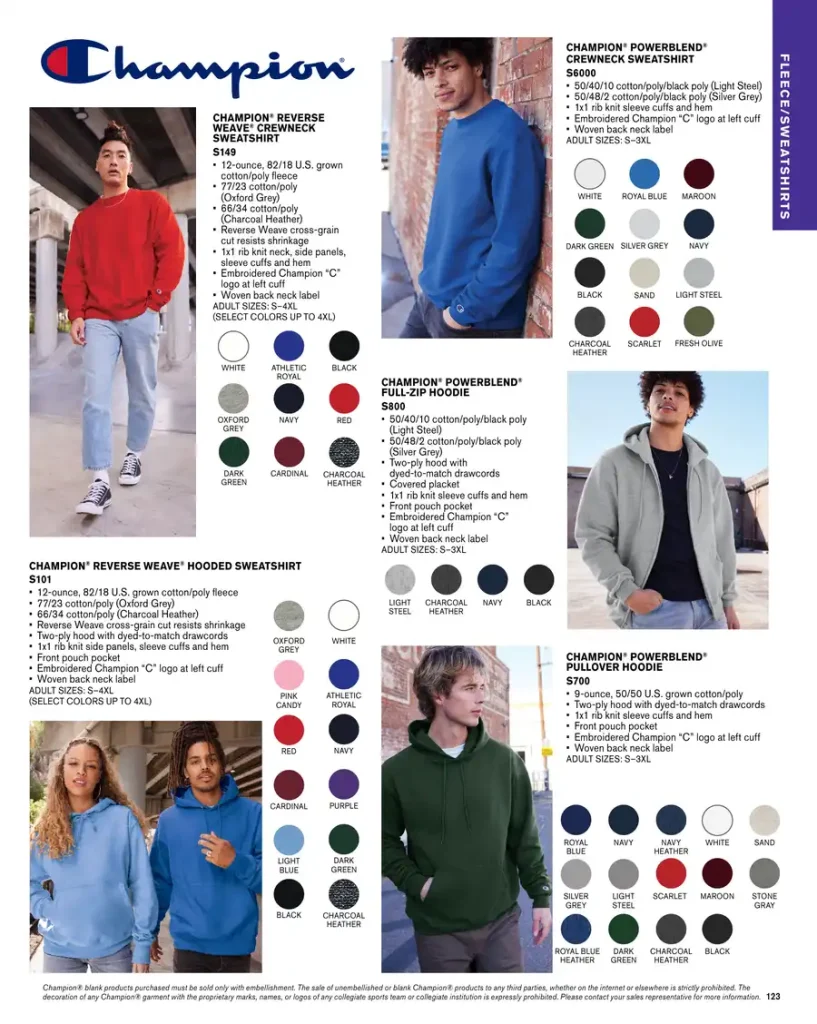 Essentials Champion Reverse Weave Crewneck Sweatshirt – SKUs S149, S6000, S800, S101, S700