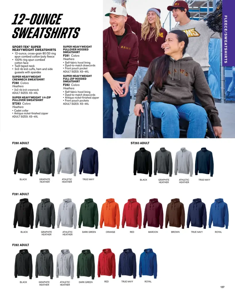 Essentials Sport-Tek Super Heavyweight Sweatshirts – SKUs F280, F281, F282, ST283