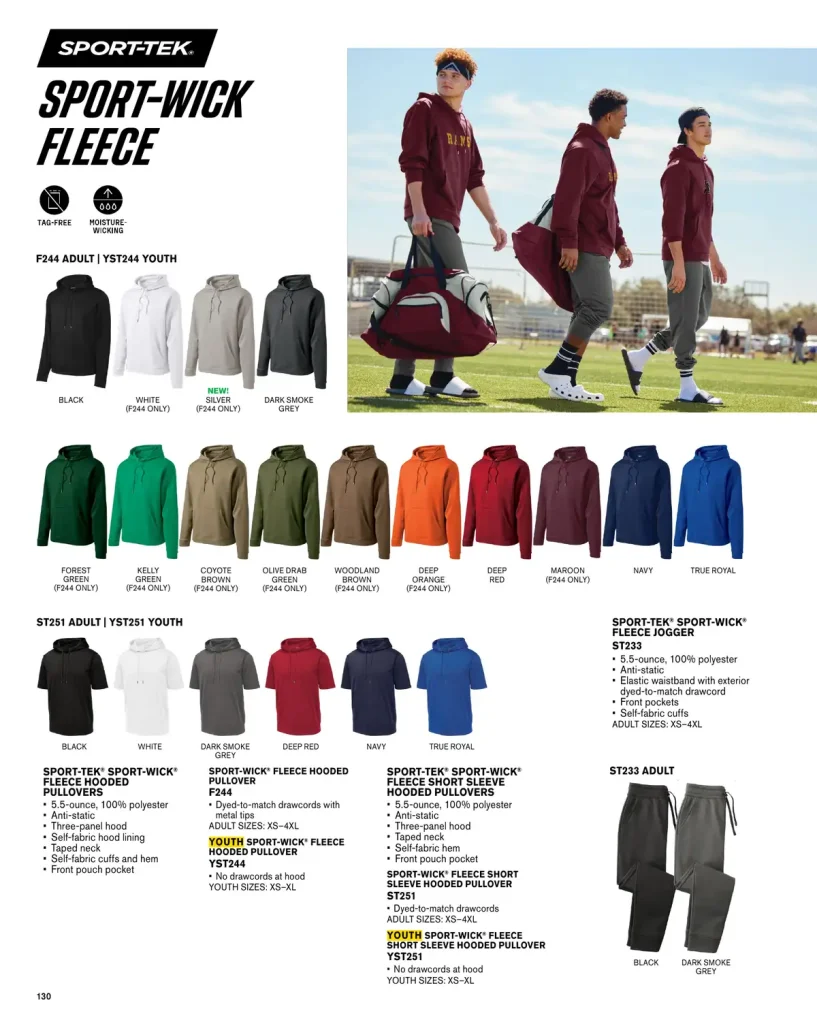 Essentials Sport-Tek Sport-Wick Fleece – SKUs F244, YST244, ST251, YST251, ST233