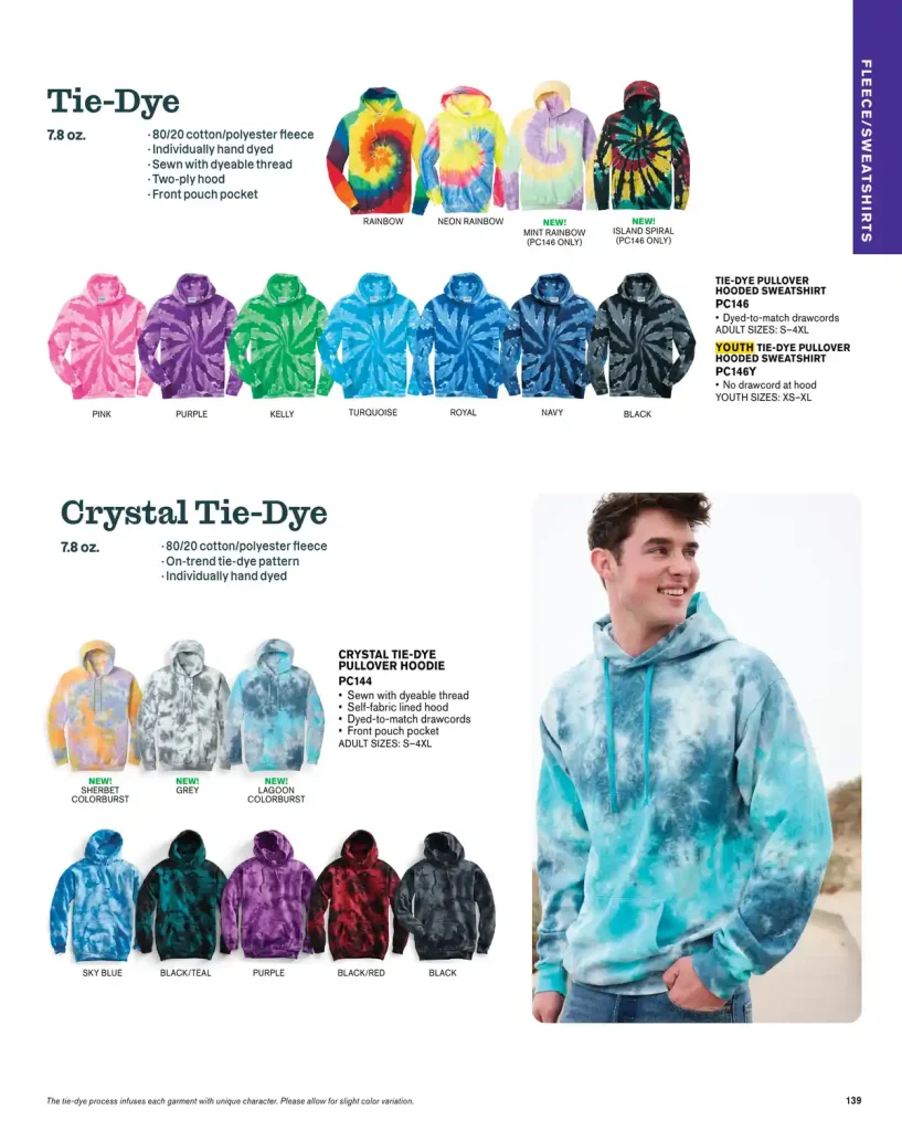 Essentials Port & Company Tie Dye Fleece – SKUs PC146, PC146Y, PC144