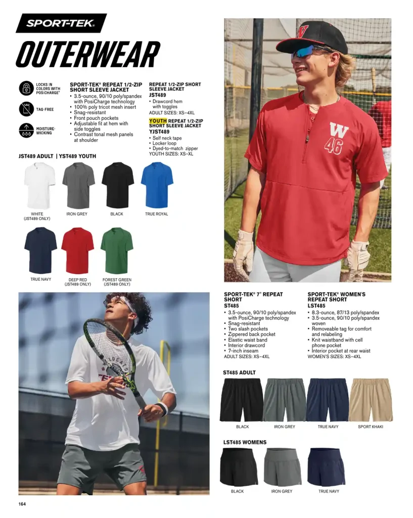 Essentials Sport-Tek Repeat Half-Zip Short Sleeve Jacket – SKUs JST489, YJST489, YST489, ST485, LST485