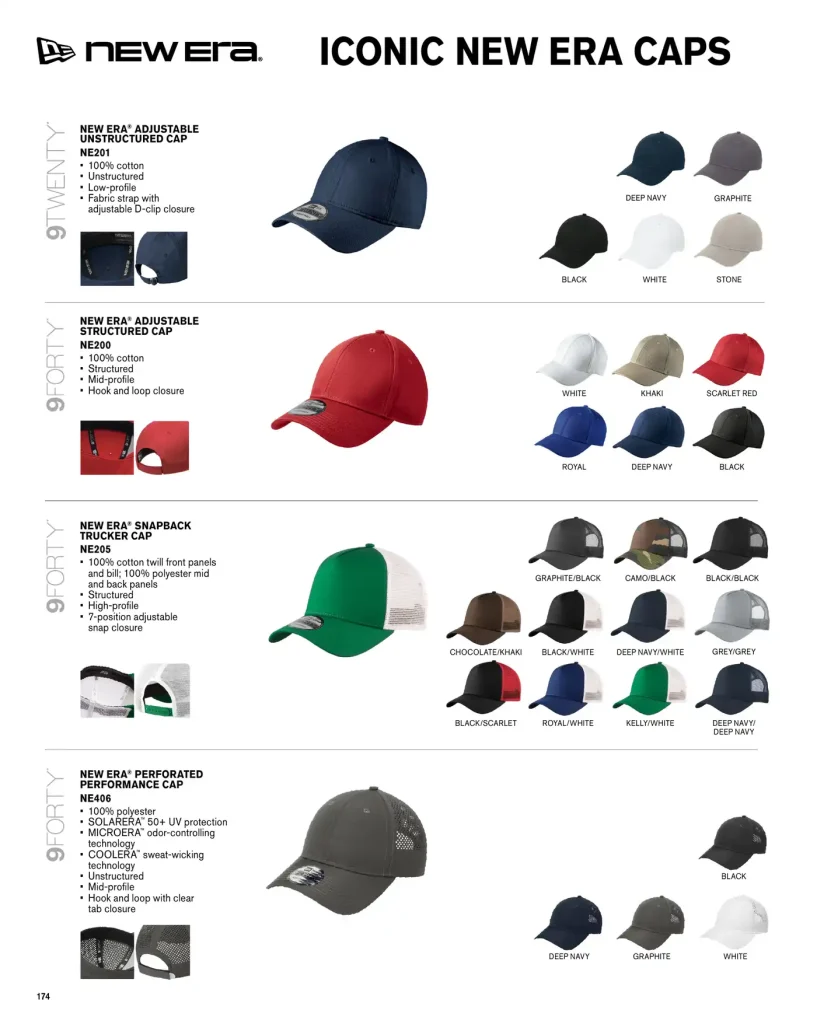 Essentials New Era Hats – SKUs NE201, NE200, NE205, NE406