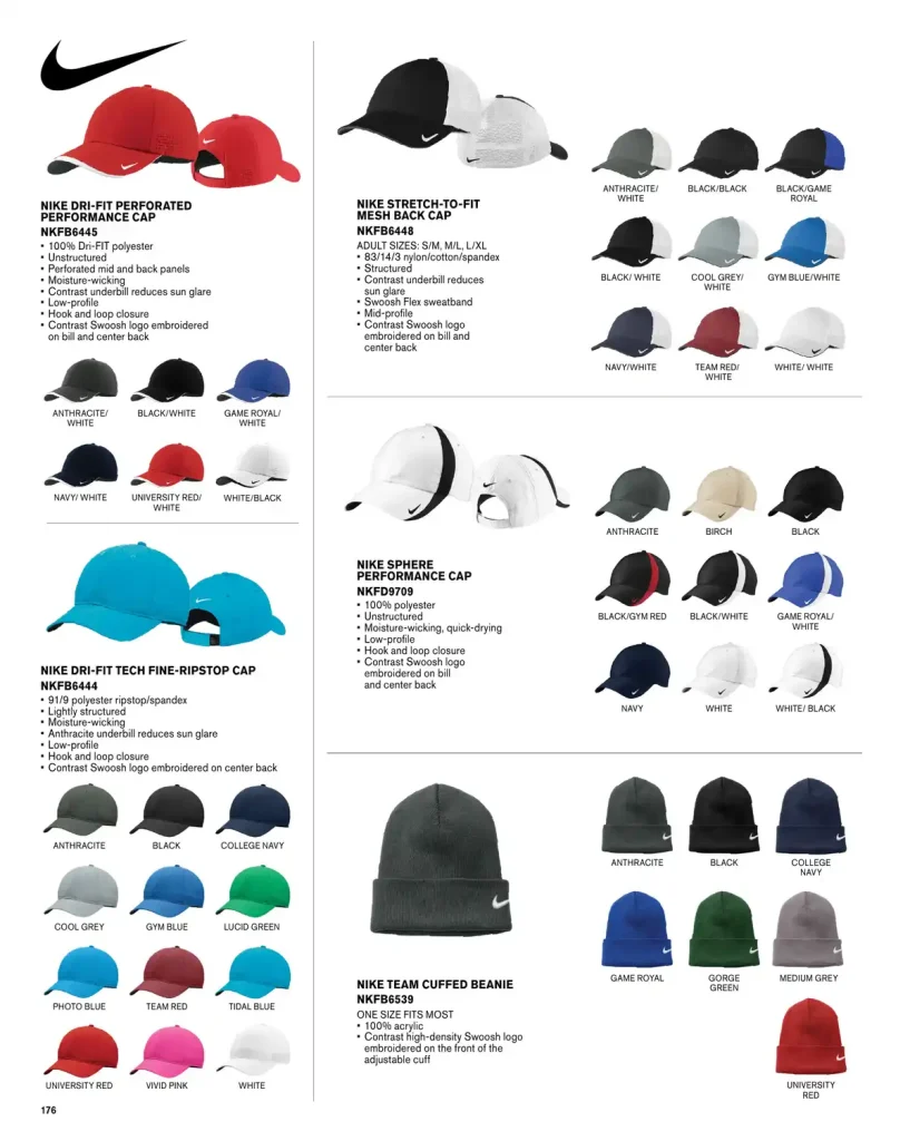 Essentials Nike Dri-FIT Performance Hats – SKUs NKFB6445, NKFB6448, NKFD9709, NKFB6444, NKFB6539