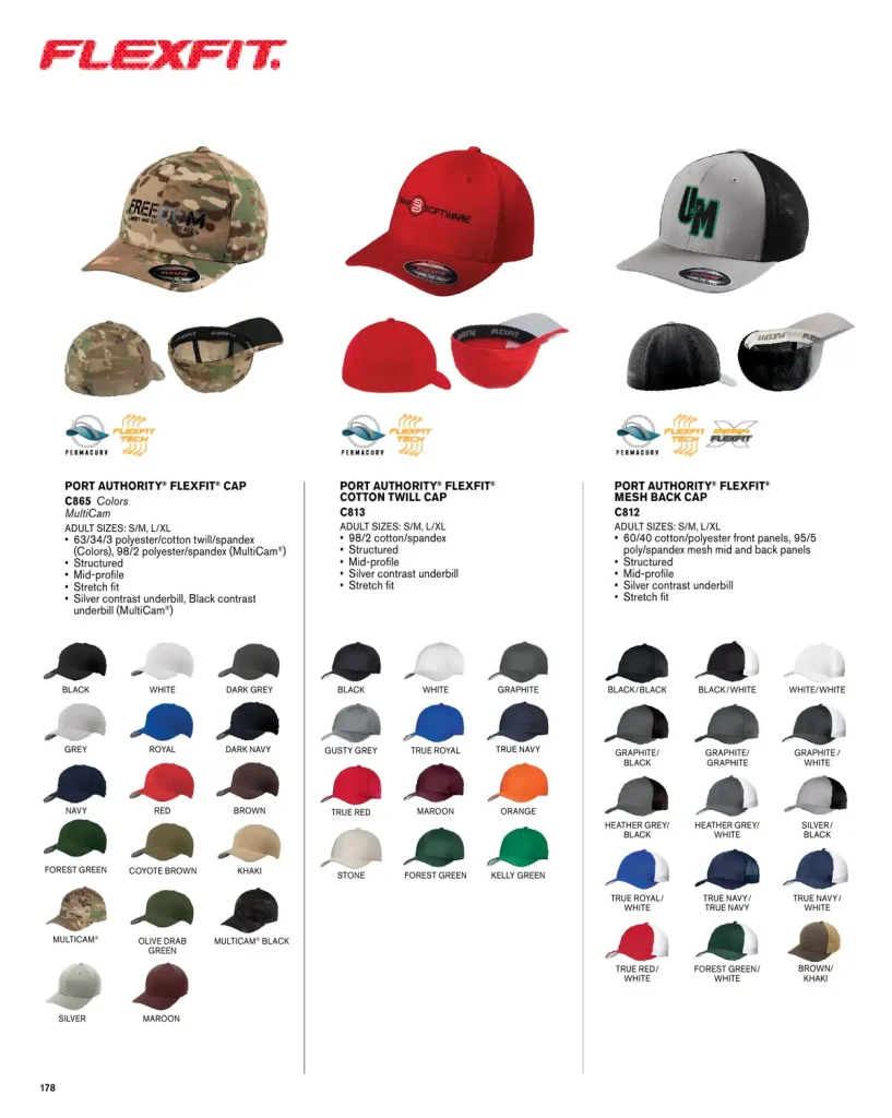 Essentials Port Authority Flexfit Hats – SKUs C865, C813, C812