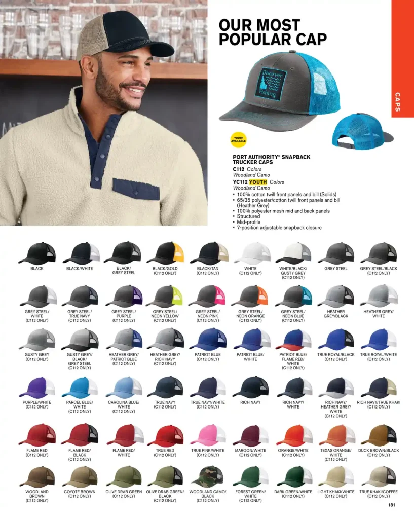 Essentials Port Authority Snapback Trucker Hats – SKUs C112, YC112