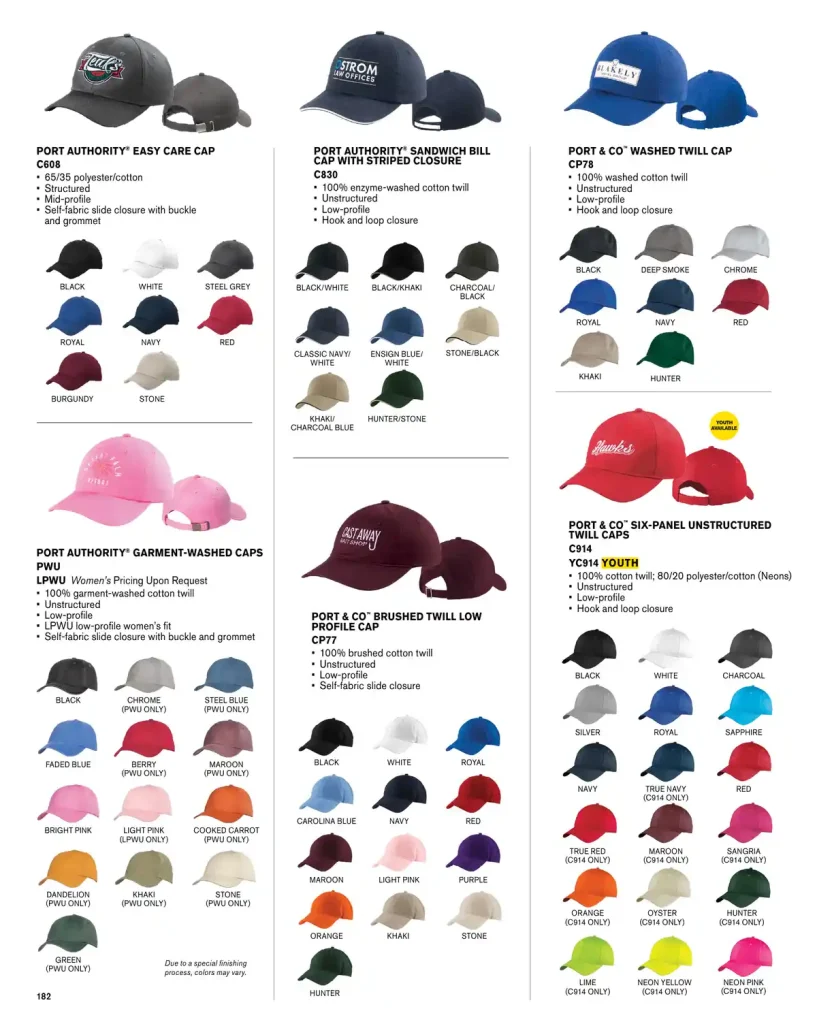 Essentials Port Authority Easy Care Hat – SKUs C608, C830, C914, YC914, CP77, CP78