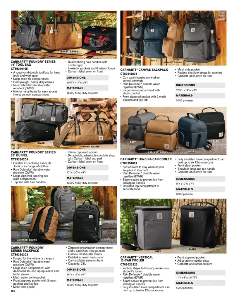 Essentials Carhartt Foundry Series Tool Bag – SKUs CT89240105, CT89241804, CT89260209, CT89251601, CT89350303, CT89032822