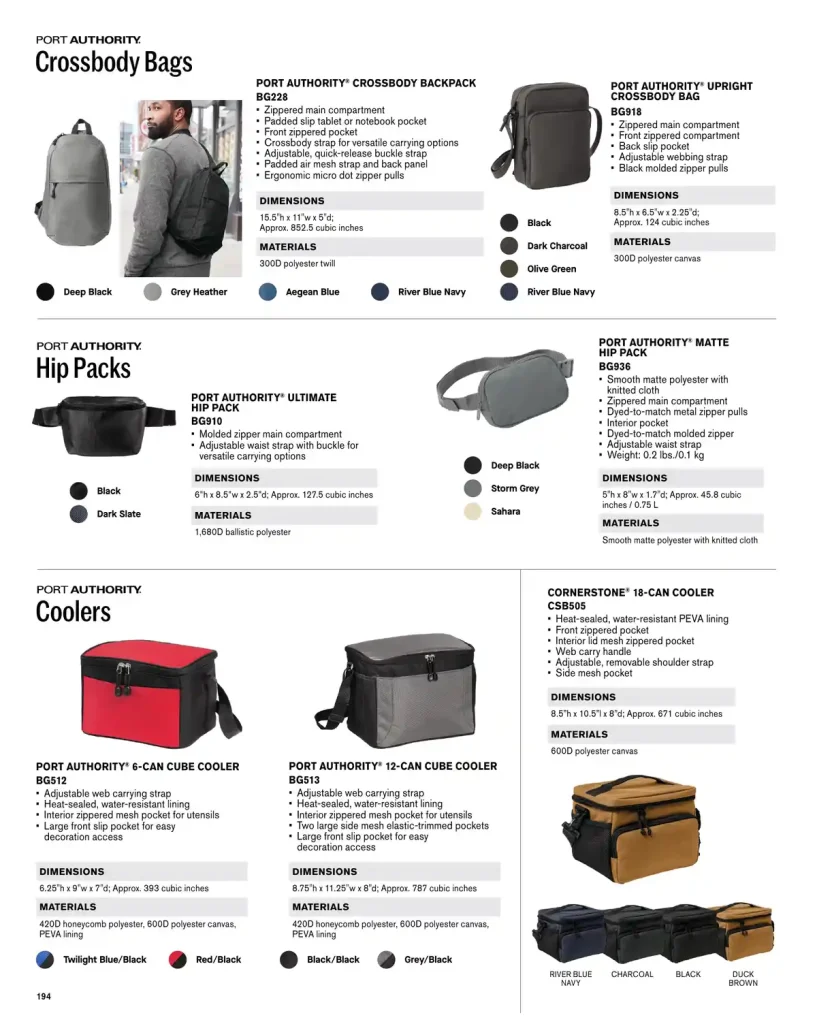 Essentials Port Authority Crossbody Bags – SKUs BG228, BG918, BG936, BG910, CSB505, BG512, BG513