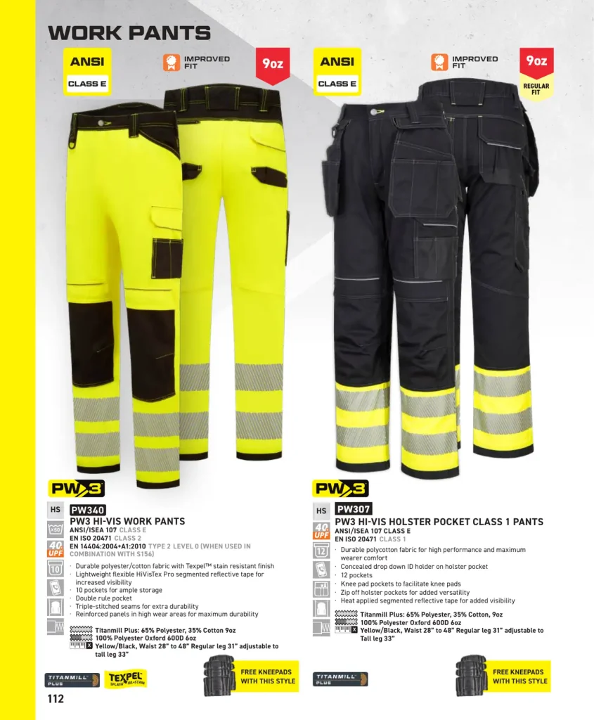Portwest Hi-Vis Work Pants – SKUs PW340, PW307