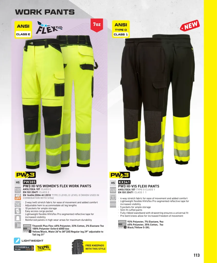 Portwest Hi-Vis Flex Work Pants – SKUs PW385, KX341