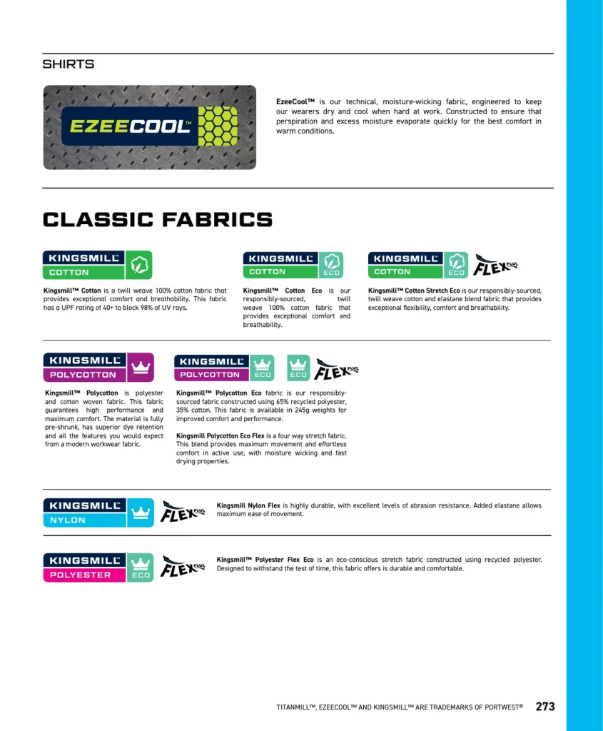 Portwest Stretch Workwear – fabric overview