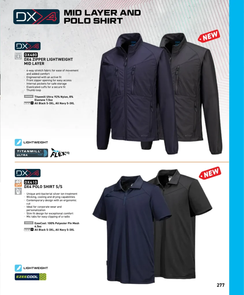 Portwest DX4 Mid Layer & Polo Shirt – SKUs DX480, DX410