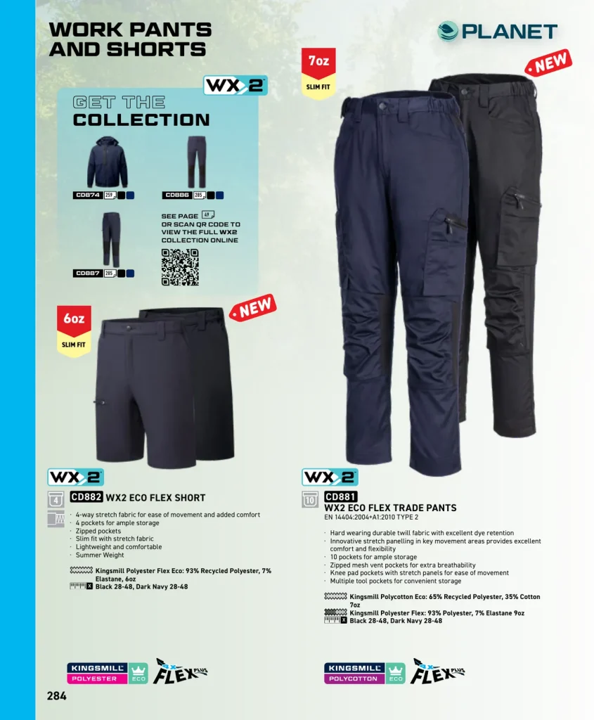 Portwest WX2 Eco Flex Pants & Shorts – SKUs CD881, CD882
